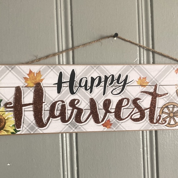 NWT Beautiful Glittered Happy HARVEST Fall Pumpkin Sunflower π» Decoration Sign - Picture 3 of 16